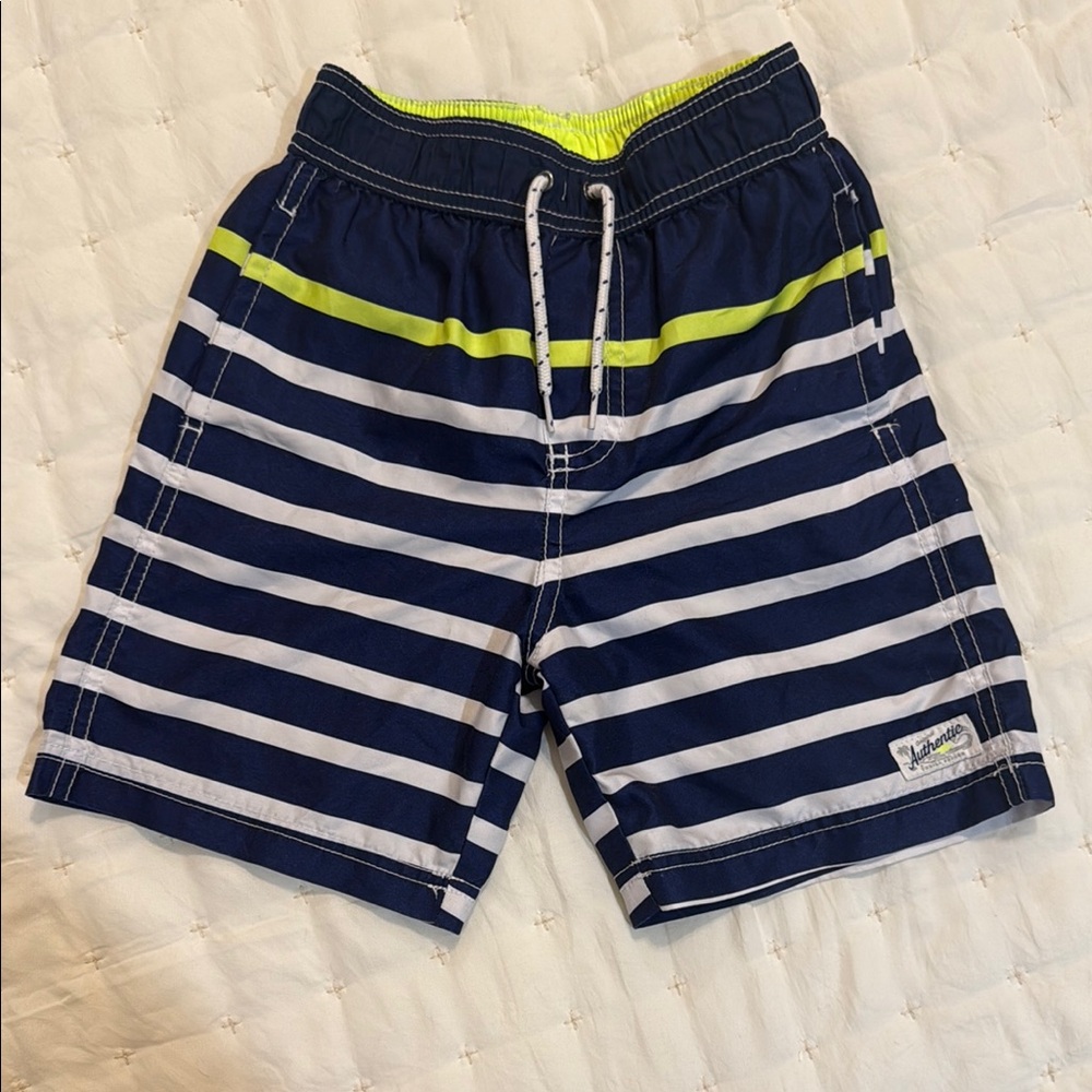 Carters Kids Blue and White Striped Shorts with Yellow Accent